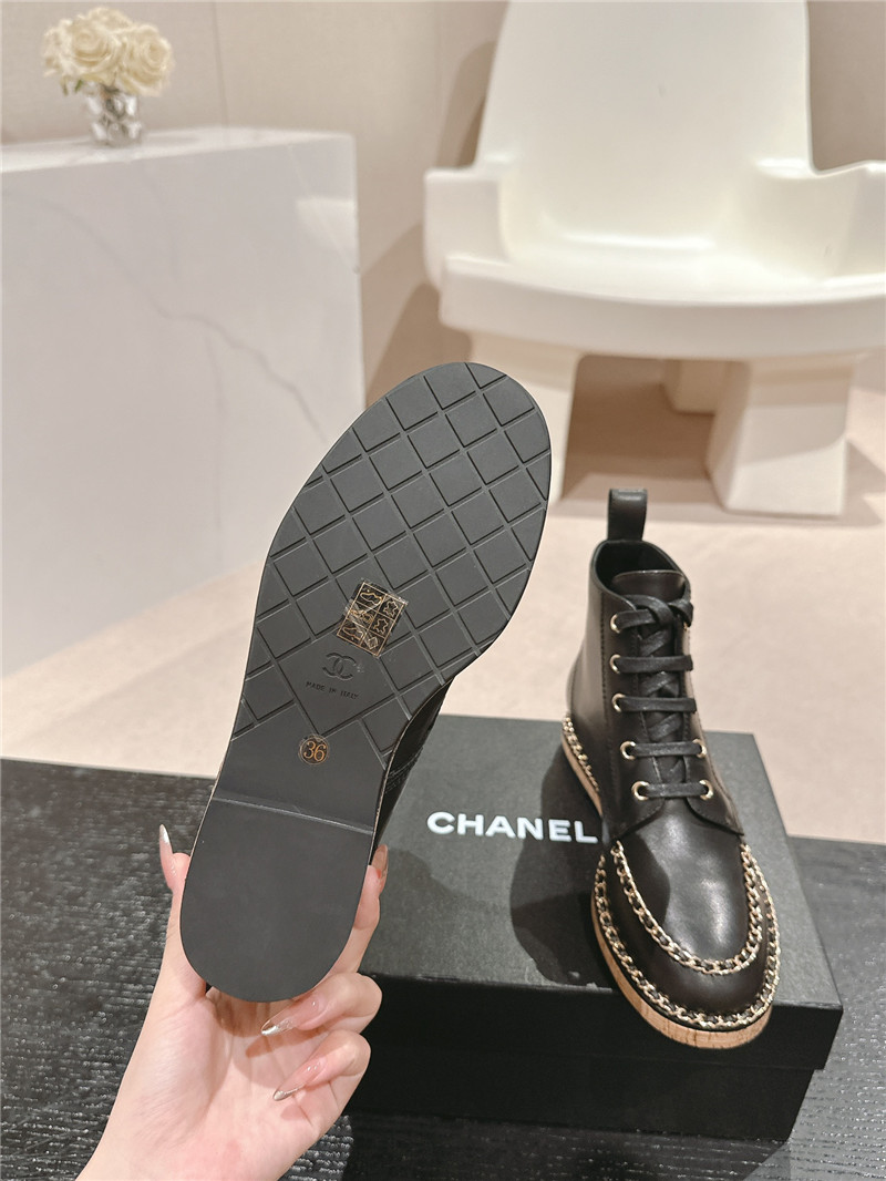 Ch**el lace-up calfskin flat ankle boots