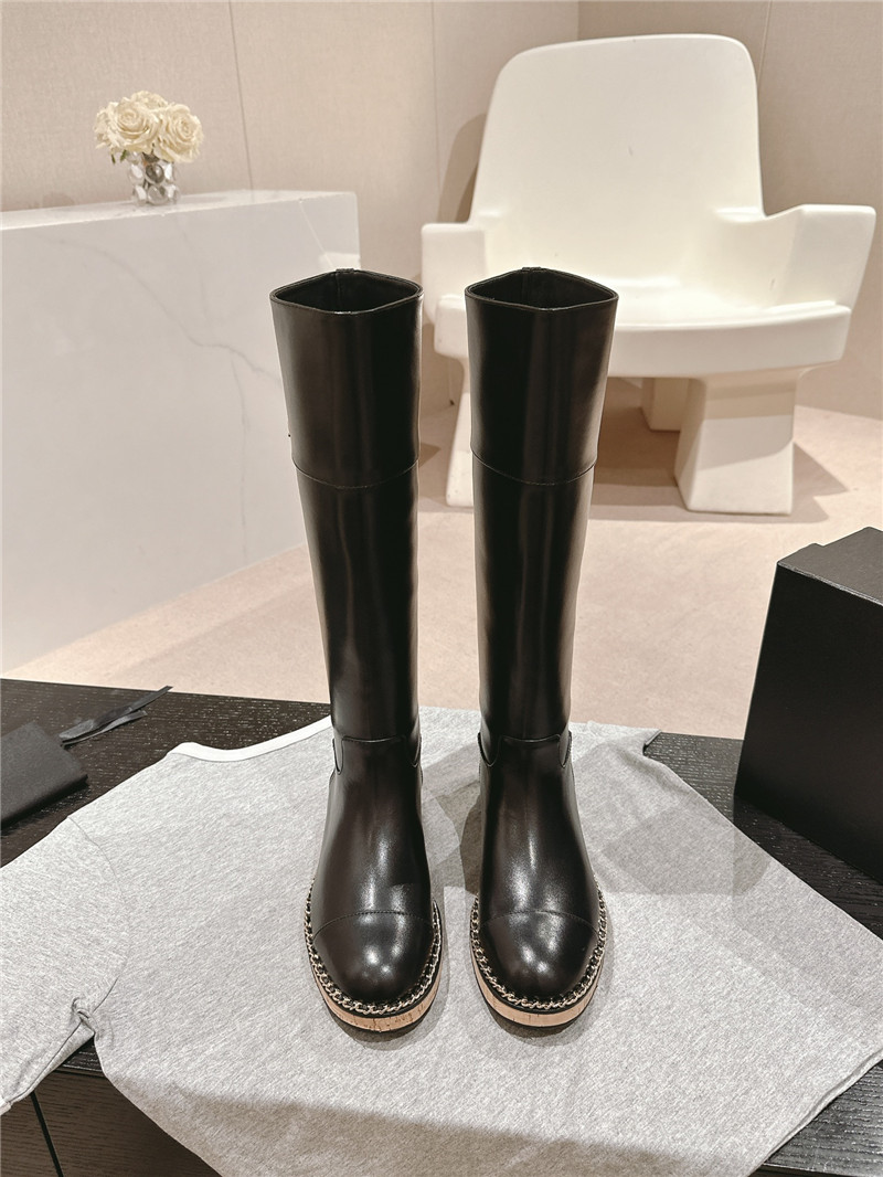 Ch**el calfskin flat knee high boots