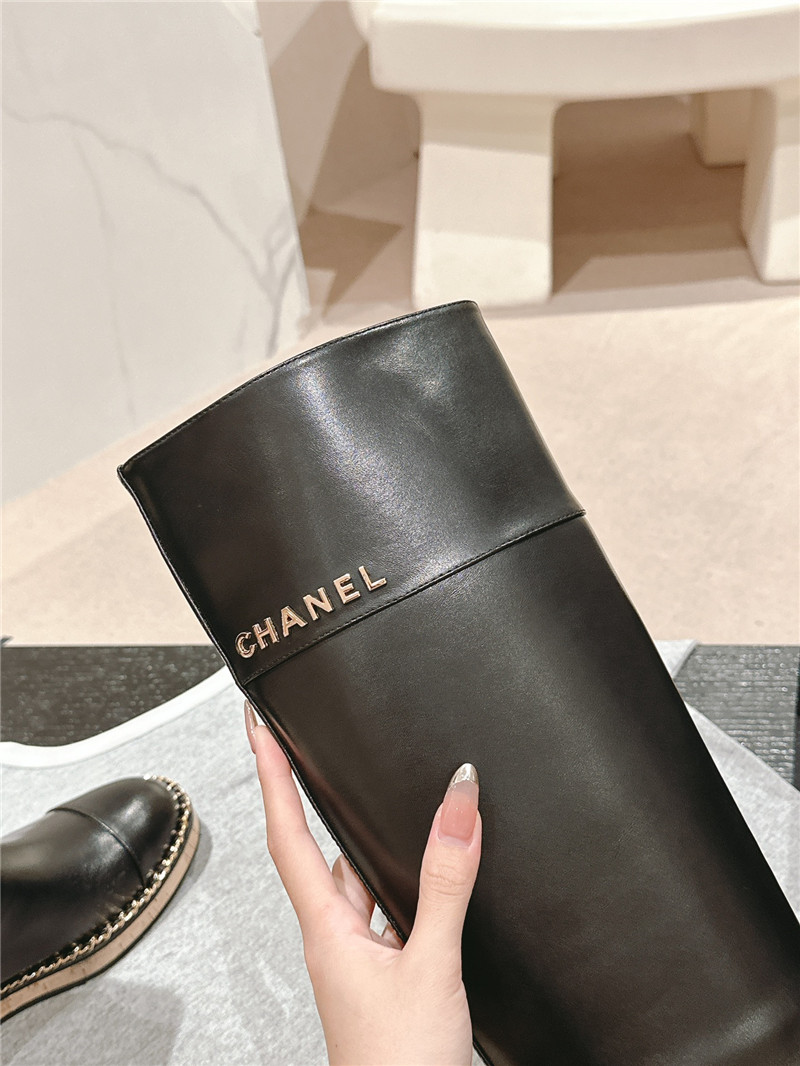 Ch**el calfskin flat knee high boots