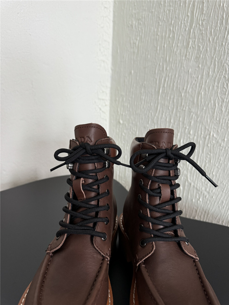 Pra*a platform lace-up brown calfskin martin boots
