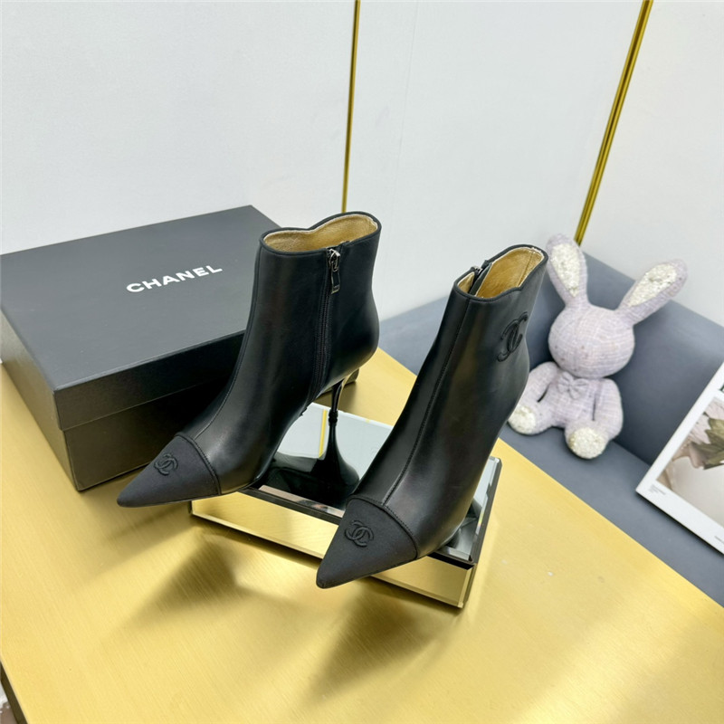 Ch**el calfskin pointed toe heel ankle boots