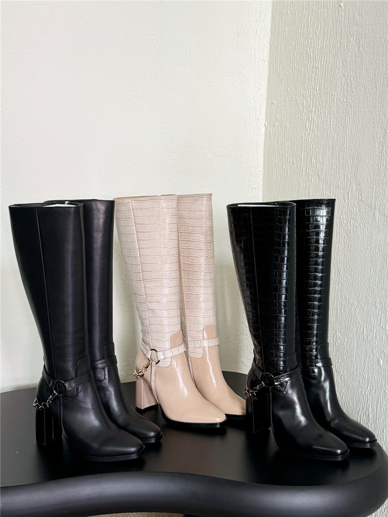 J1m*y Ch00 black calfskin knee high boots