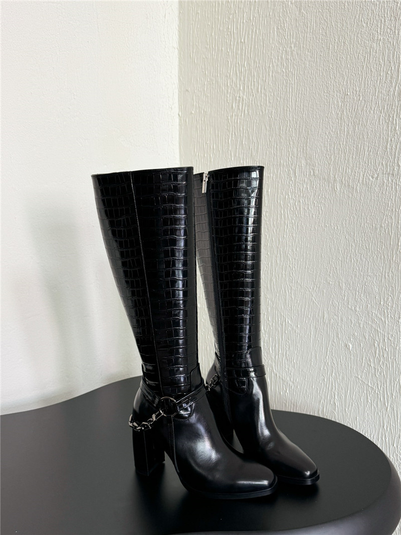 J1m*y Ch00 black leather knee high boots