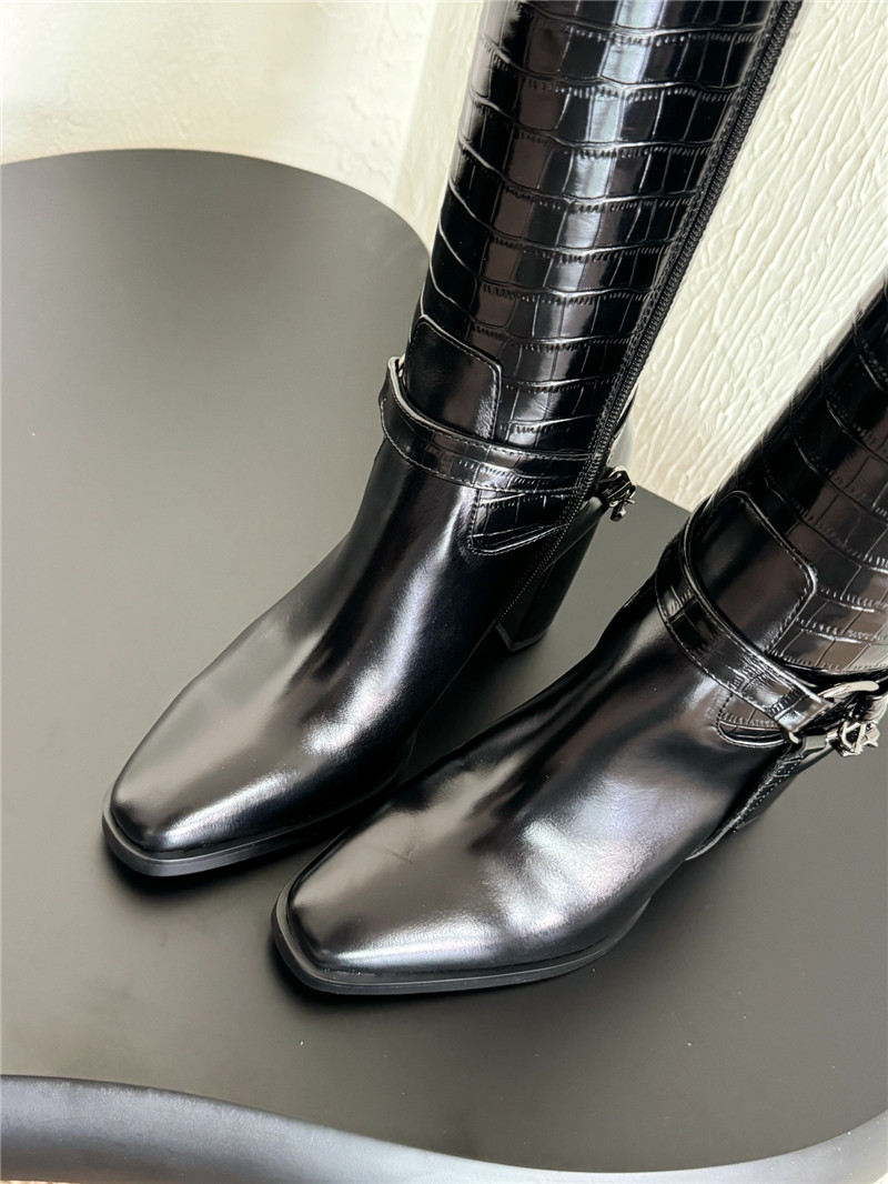 J1m*y Ch00 black leather knee high boots
