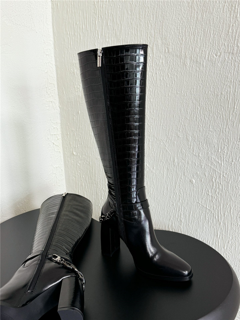 J1m*y Ch00 black leather knee high boots