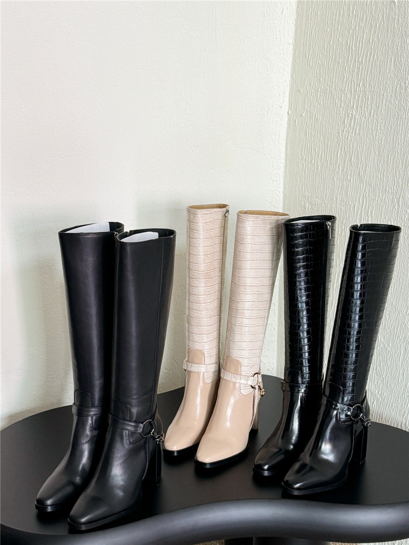 J1m*y Ch00 black leather knee high boots