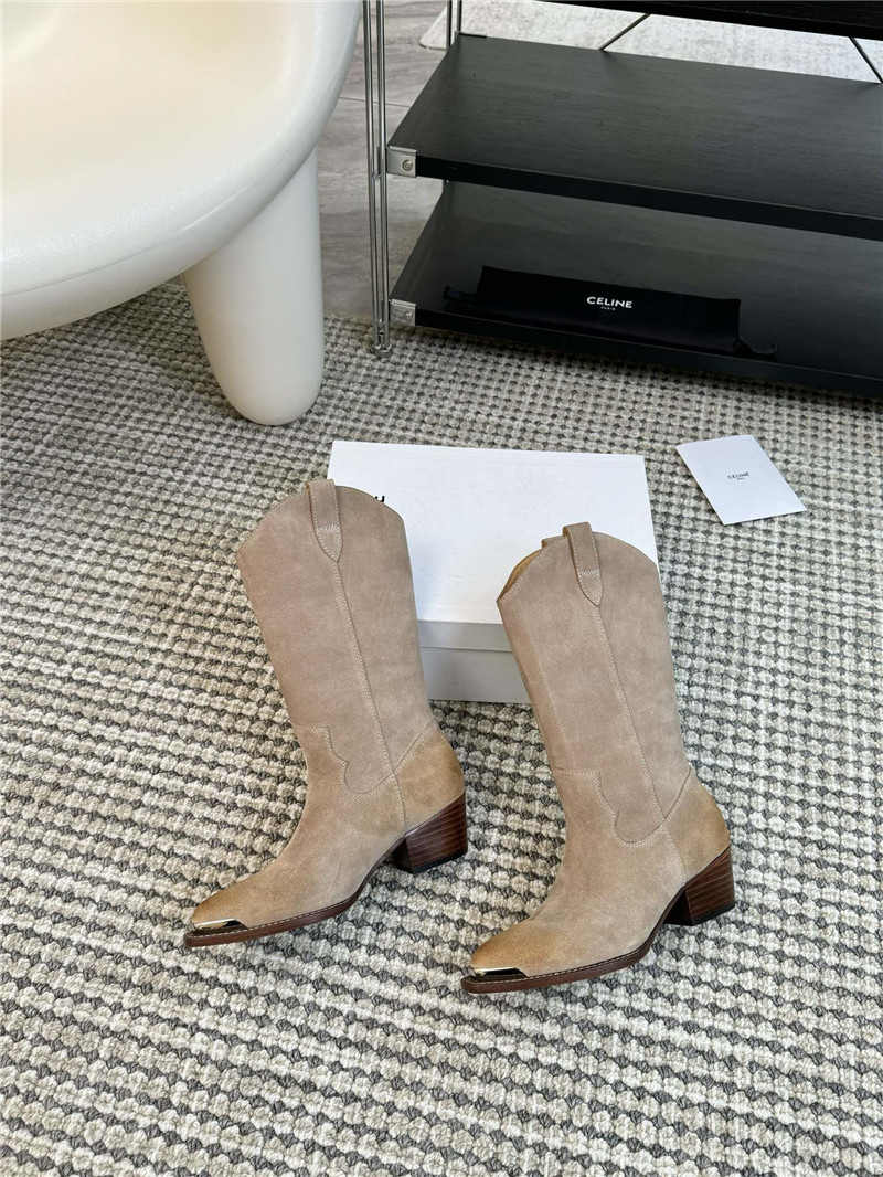 Ce1i*e beige suede leather cowboy mid boots