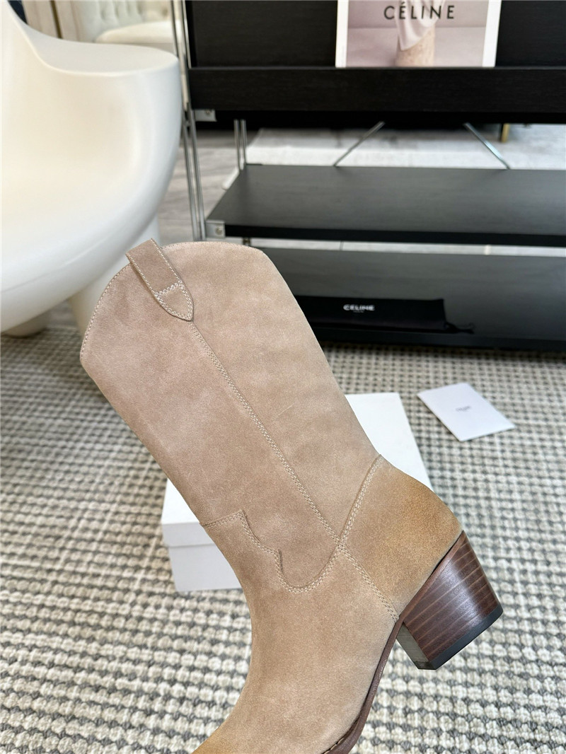 Ce1i*e beige suede leather cowboy mid boots
