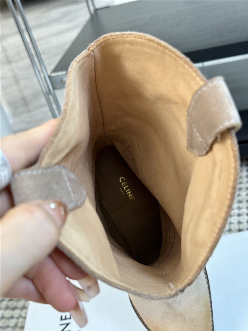 Ce1i*e beige suede leather cowboy mid boots