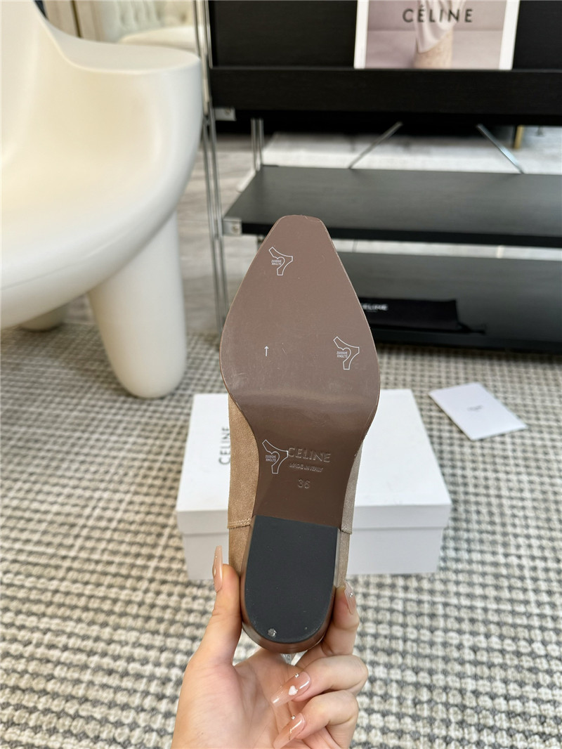 Ce1i*e beige suede leather cowboy mid boots