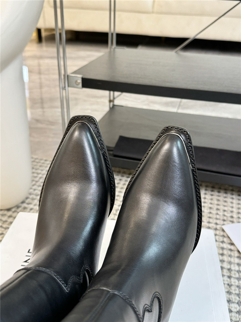 Ce1i*e black calfskin leather cowboy mid boots