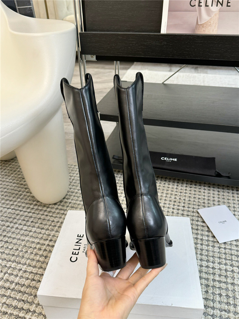 Ce1i*e black calfskin leather cowboy mid boots