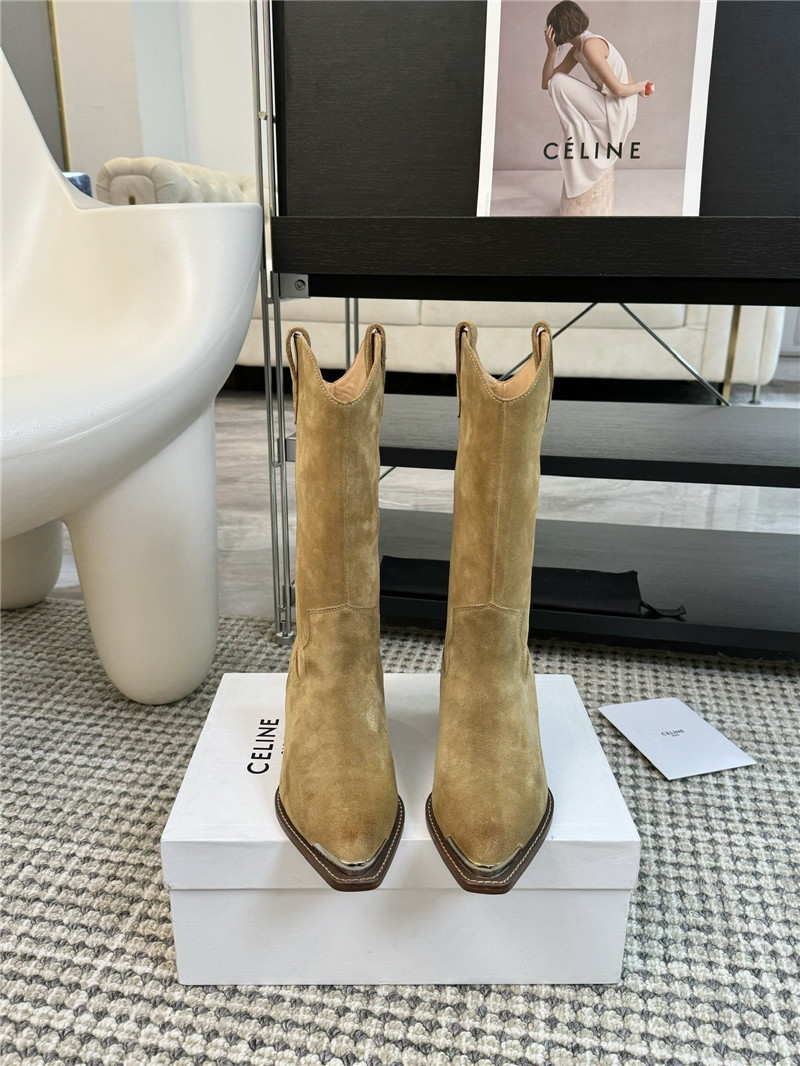 Ce1i*e brown suede leather cowboy mid boots