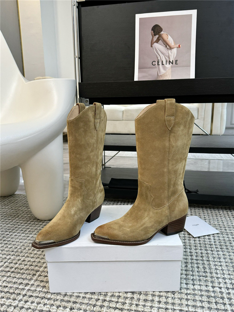 Ce1i*e brown suede leather cowboy mid boots
