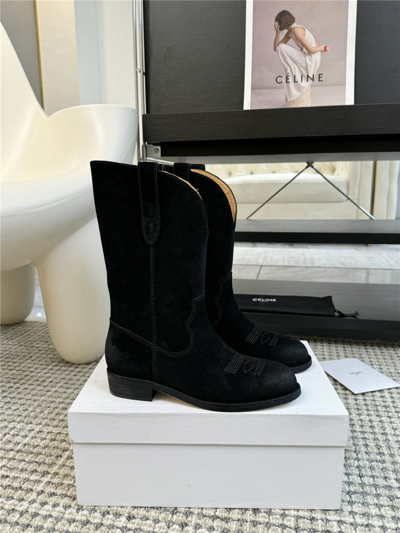 Ce1i*e cowboy black suede leather boots