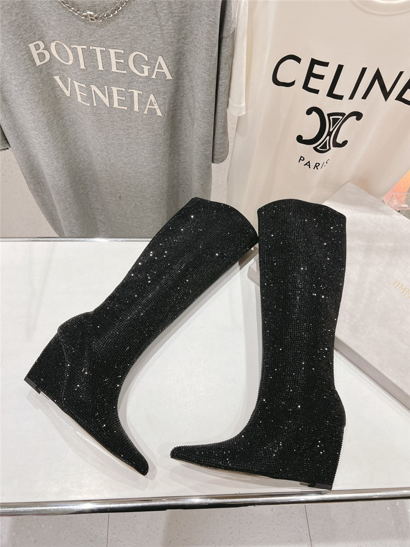 J1m*y Ch00 black crystals wedge knee-high boots