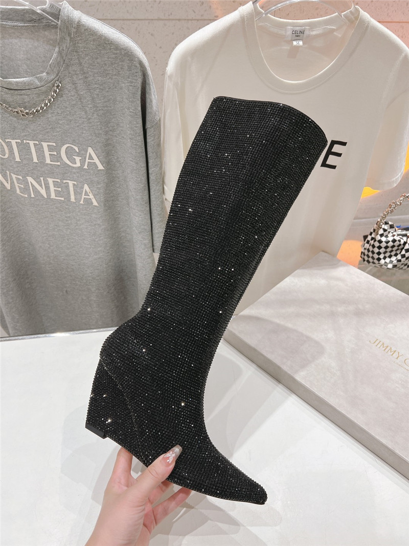 J1m*y Ch00 black crystals wedge knee-high boots