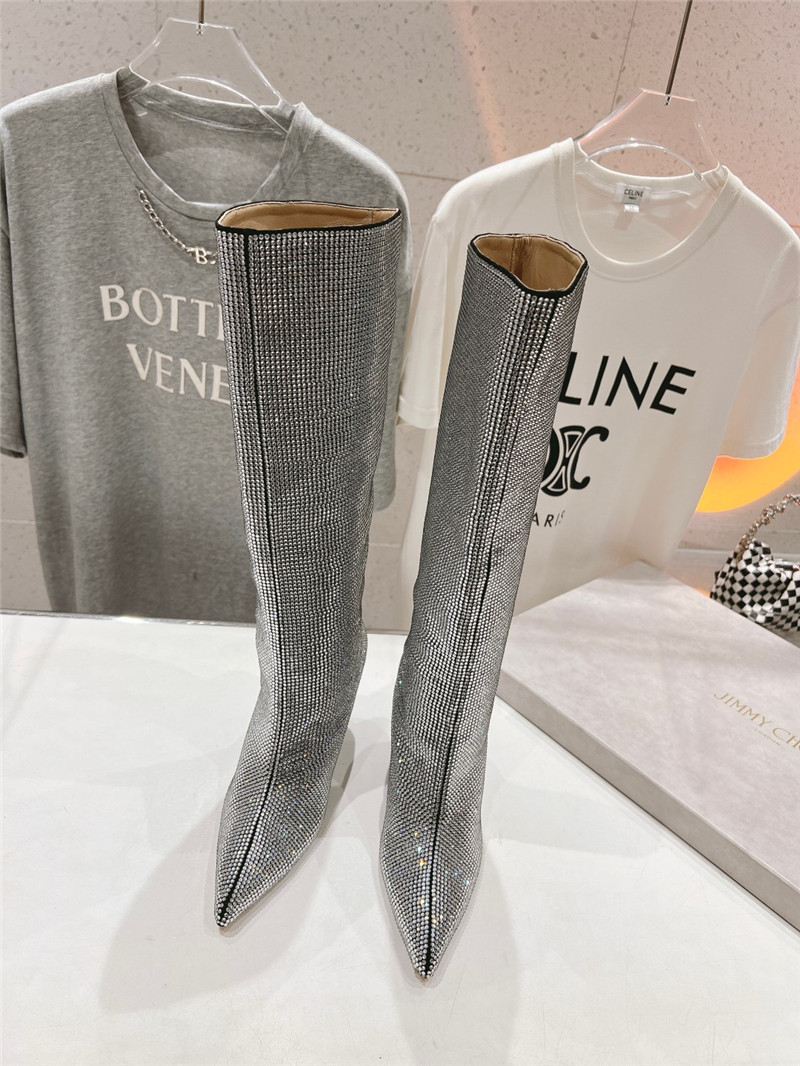 J1m*y Ch00 silver crystals wedge knee-high boots