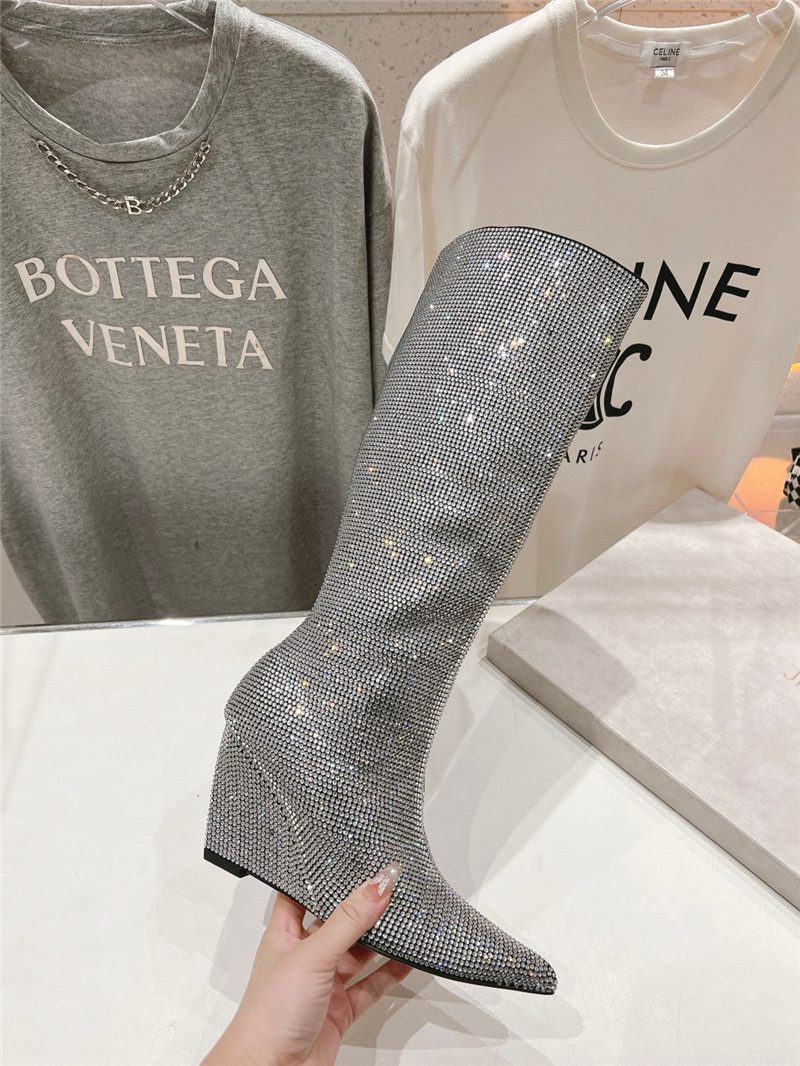 J1m*y Ch00 silver crystals wedge knee-high boots