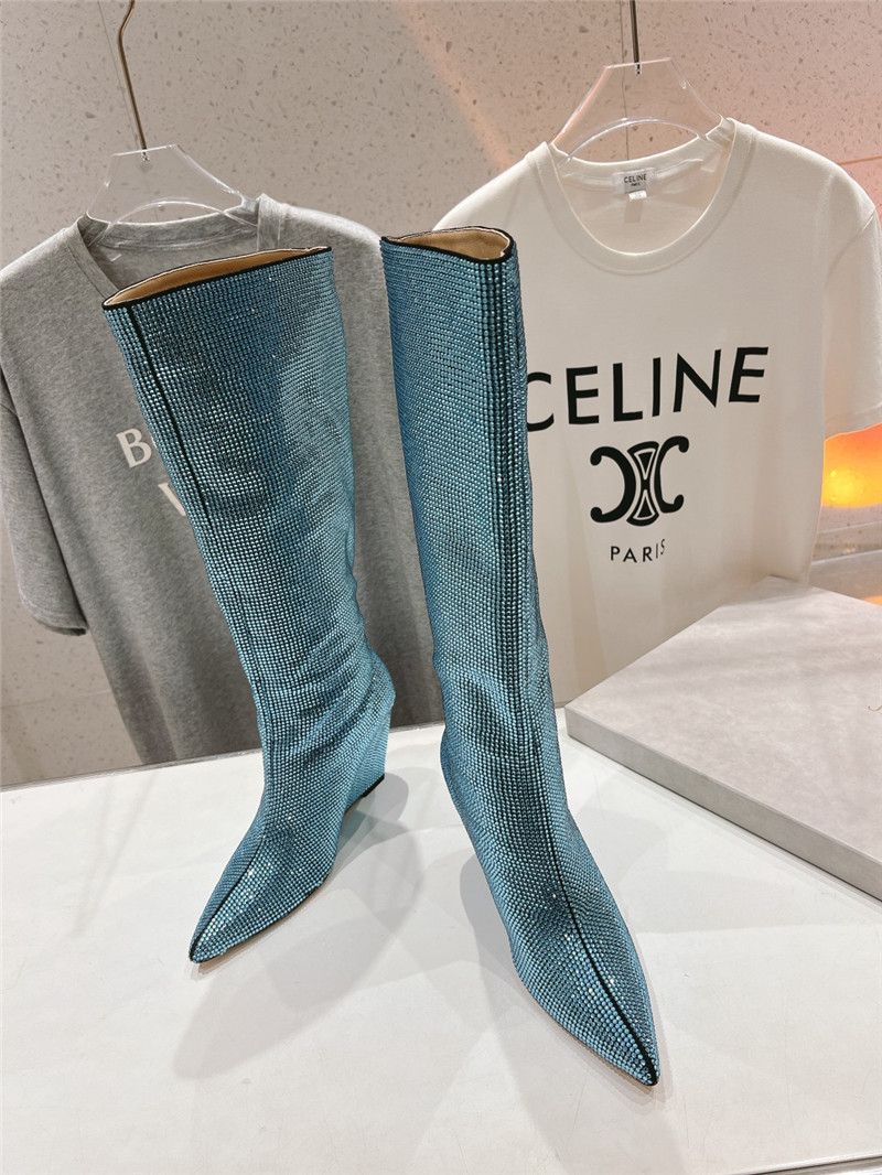 J1m*y Ch00 crystals wedge knee-high boots