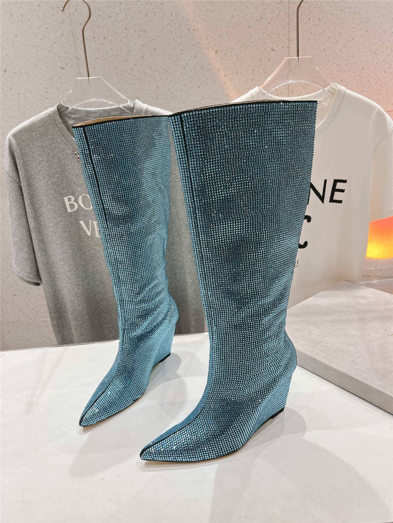 J1m*y Ch00 crystals wedge knee-high boots