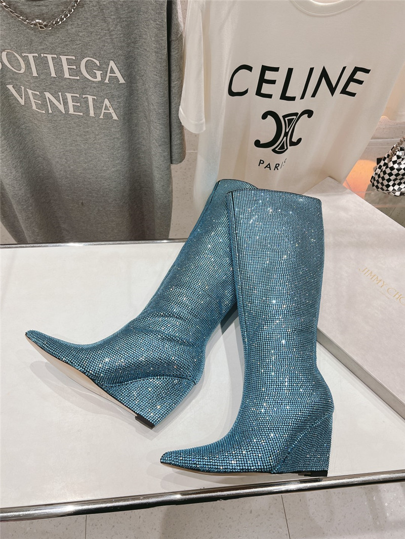 J1m*y Ch00 crystals wedge knee-high boots