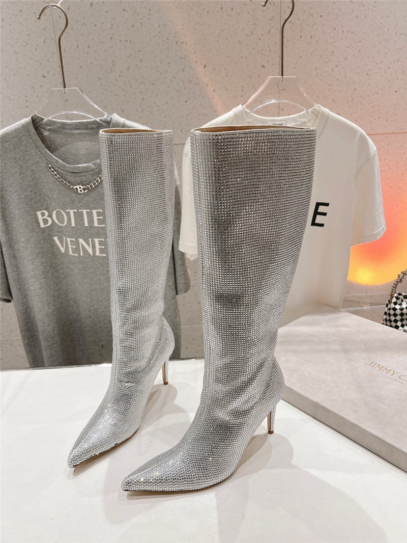 J1m*y Ch00 silver rhinestone boots