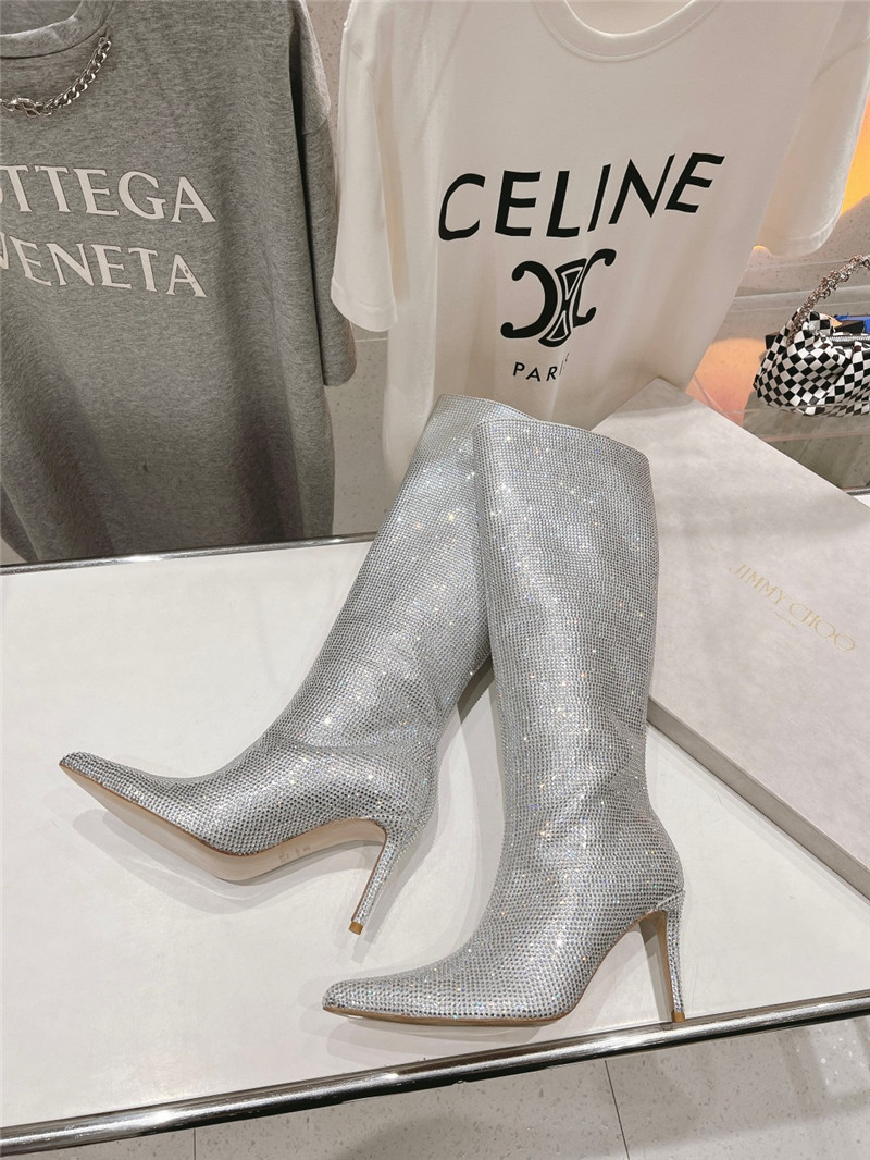 J1m*y Ch00 silver rhinestone boots