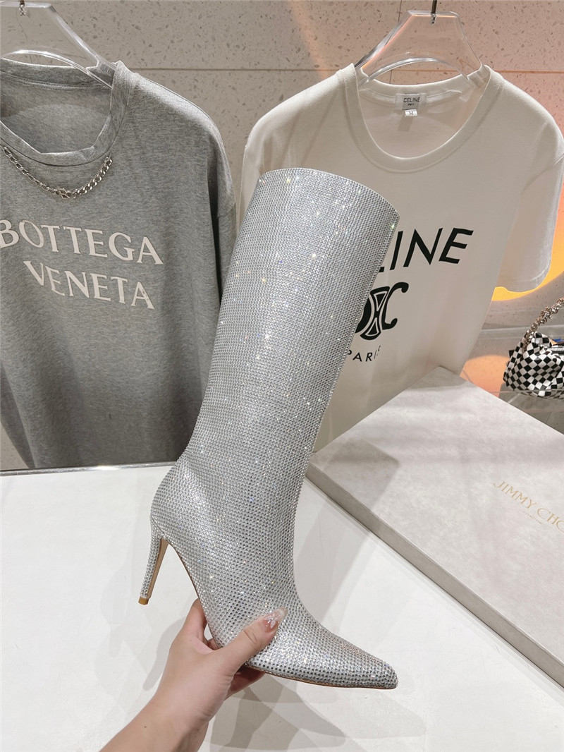 J1m*y Ch00 silver rhinestone boots