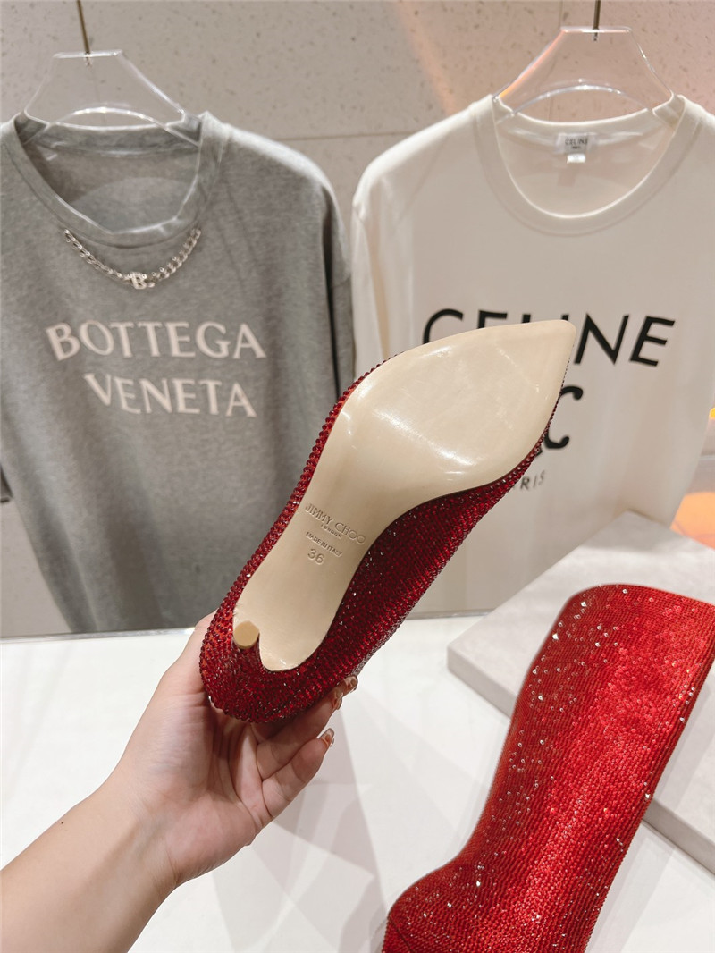 J1m*y Ch00 red rhinestone knee high boots