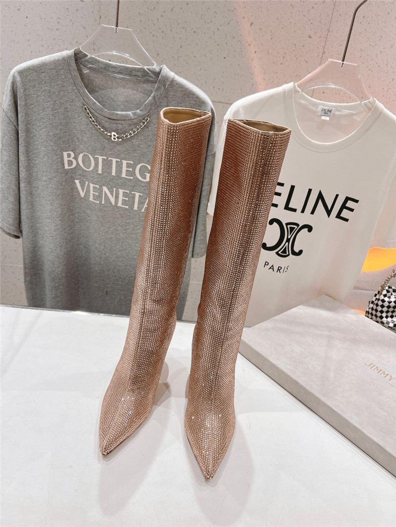J1m*y Ch00 beige rhinestone boots