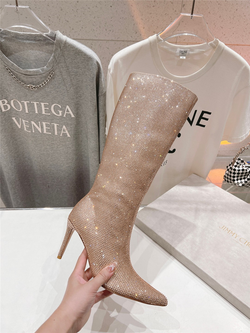 J1m*y Ch00 beige rhinestone boots