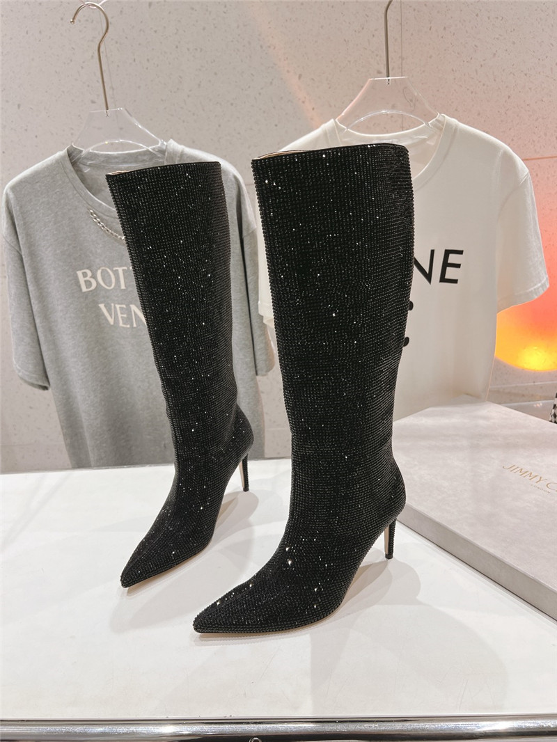 J1m*y Ch00 black rhinestone knee high boots