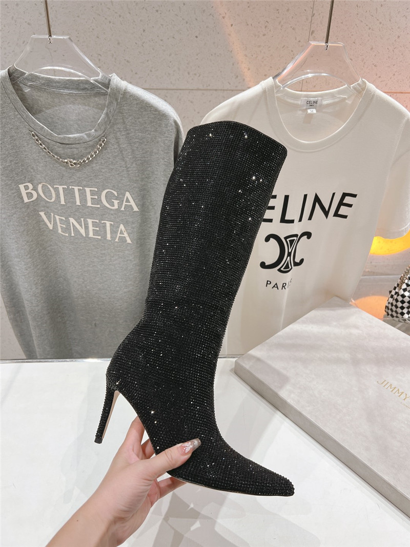 J1m*y Ch00 black rhinestone knee high boots