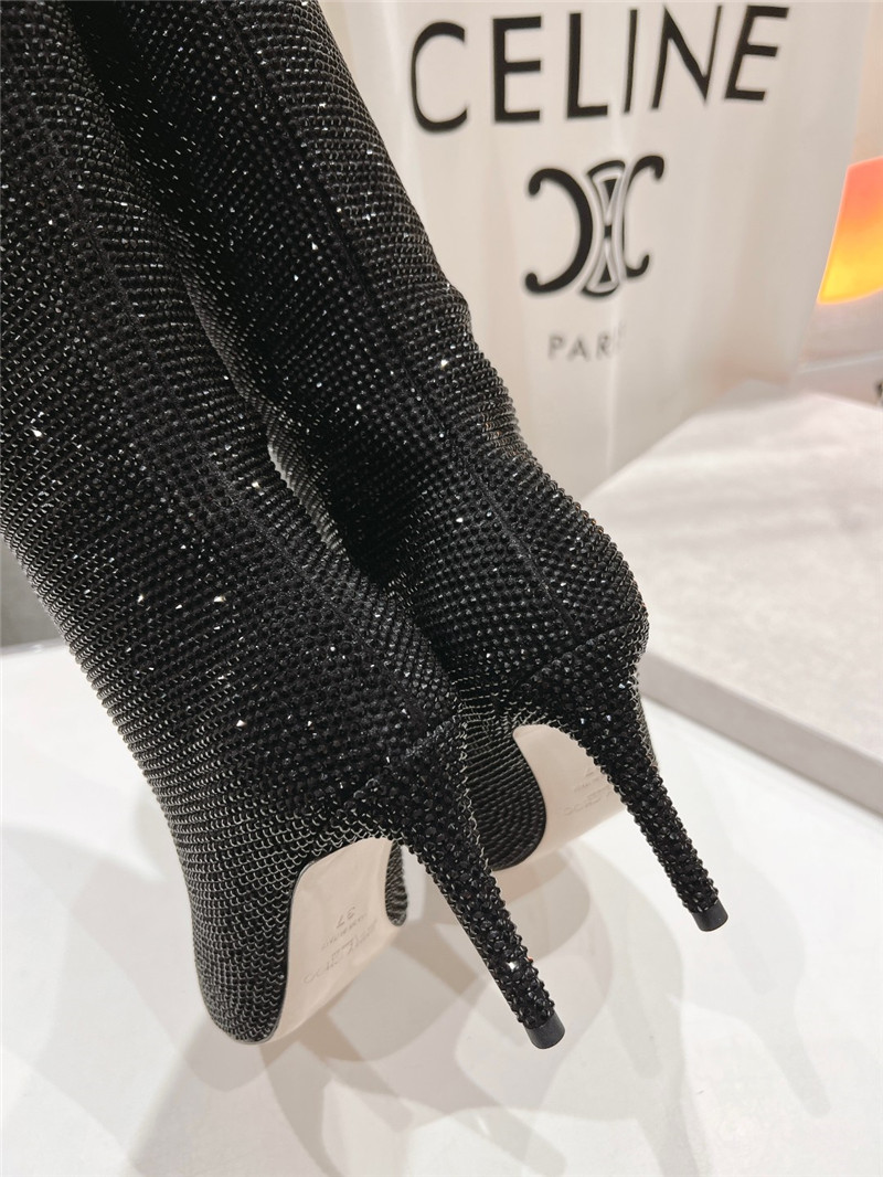 J1m*y Ch00 black rhinestone knee high boots