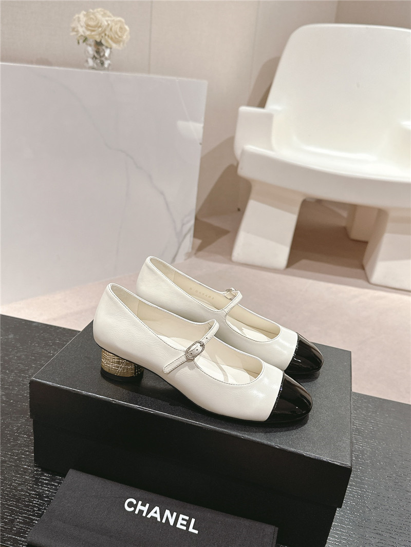 Ch**el white/black mary janes skinny patent calfskin
