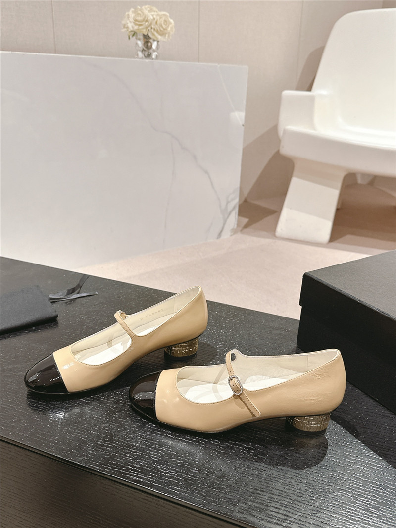 Ch**el nude/black mary janes shiny patent calfskin
