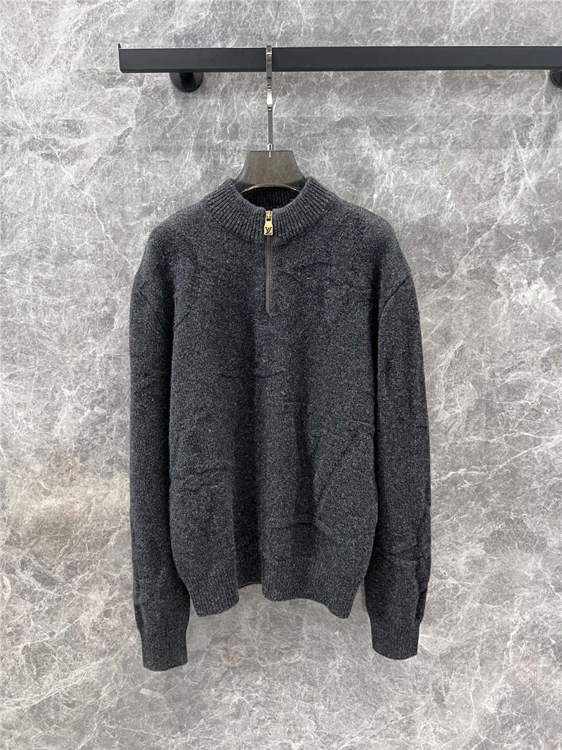 LV Monogram Wool Half Zip Pullover in Grey