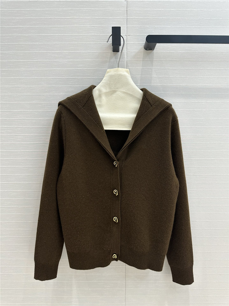 BV Lapel Wool Cardigan in Brown
