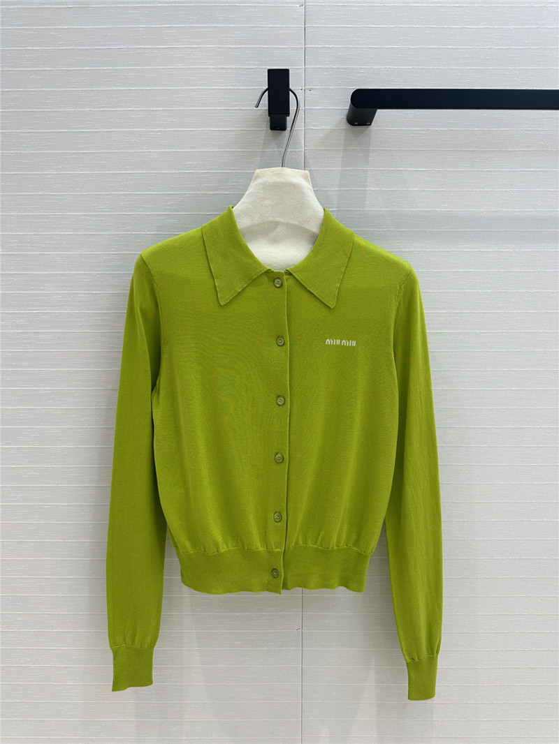 Miu Miu Green Cashmere/Silk Lapel Cardigan