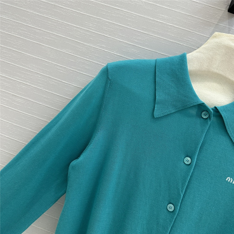 Miu Miu Blue Cashmere/Silk Lapel Cardigan