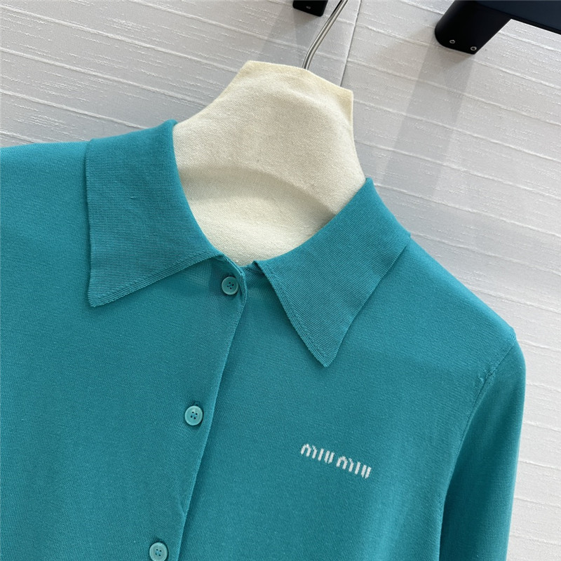 Miu Miu Blue Cashmere/Silk Lapel Cardigan