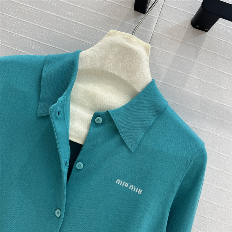 Miu Miu Blue Cashmere/Silk Lapel Cardigan