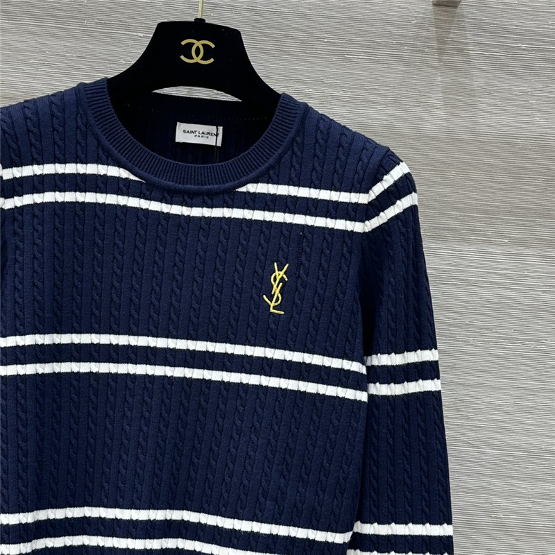 Y51 logo stripe cable knit sweater in navy