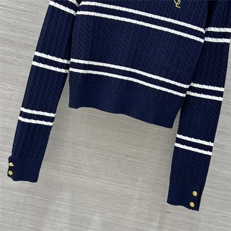 Y51 logo stripe cable knit sweater in navy