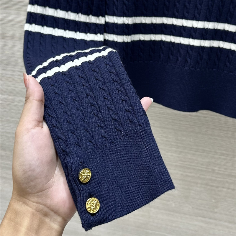 Y51 logo stripe cable knit sweater in navy