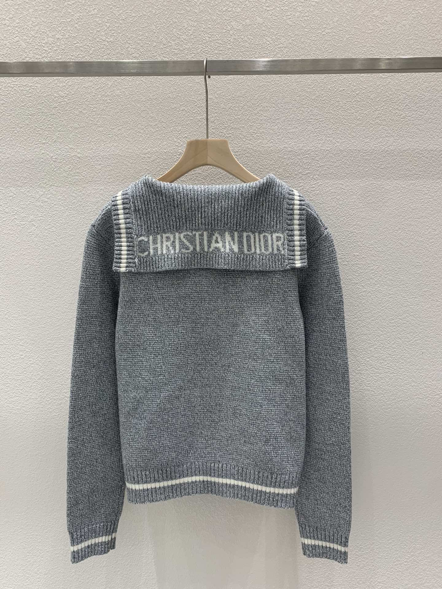 D10r contrast sailor collar cardigan in grey