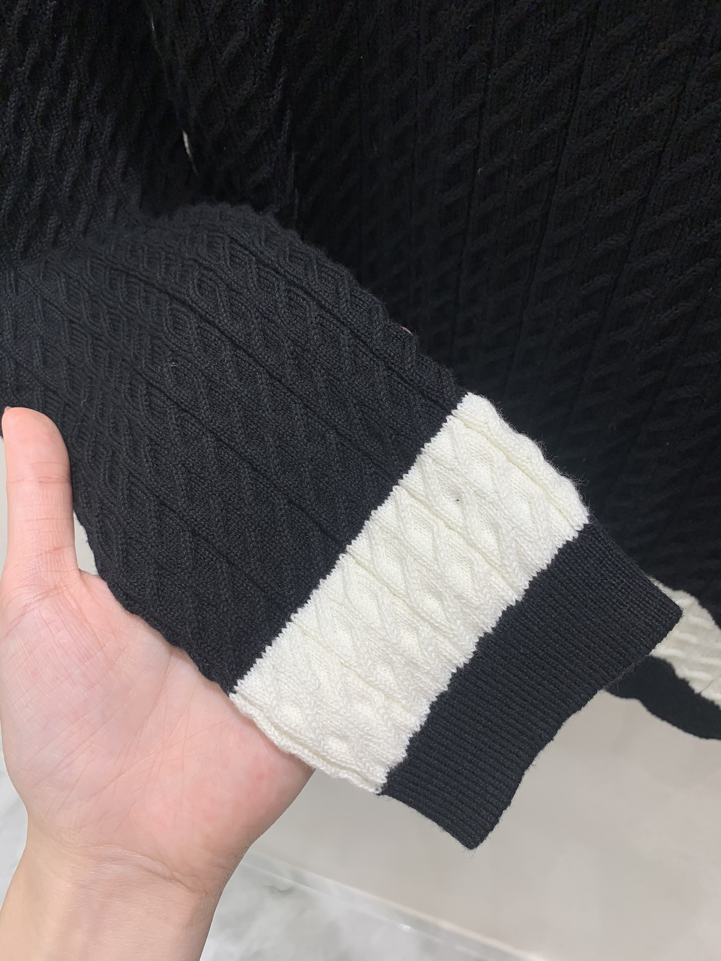 Ch**el contrast bow tie neck sweater in black