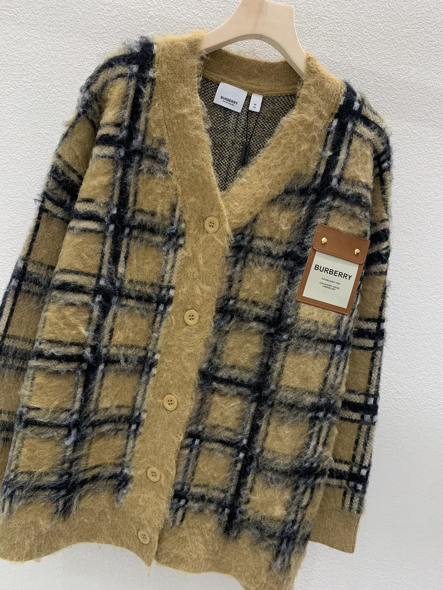 Bv*b*rry nadeen check mohair cardigan in brown