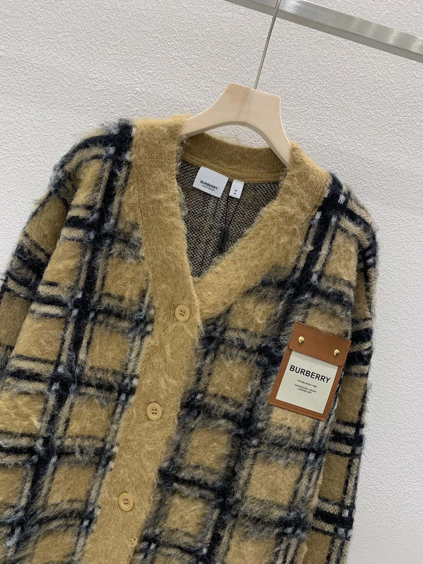 Bv*b*rry nadeen check mohair cardigan in brown